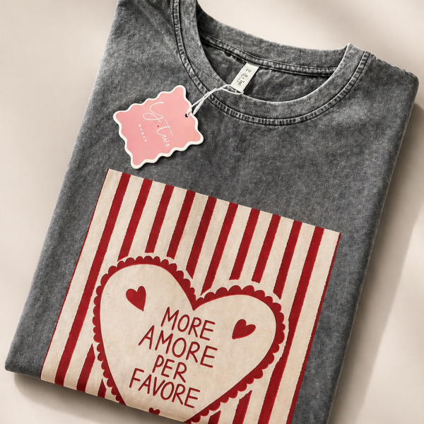 T-shirt Vintage Wash "More Amore Per Favore"